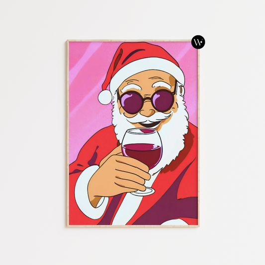Santa Claus Drinking Wine Christmas Poster Print