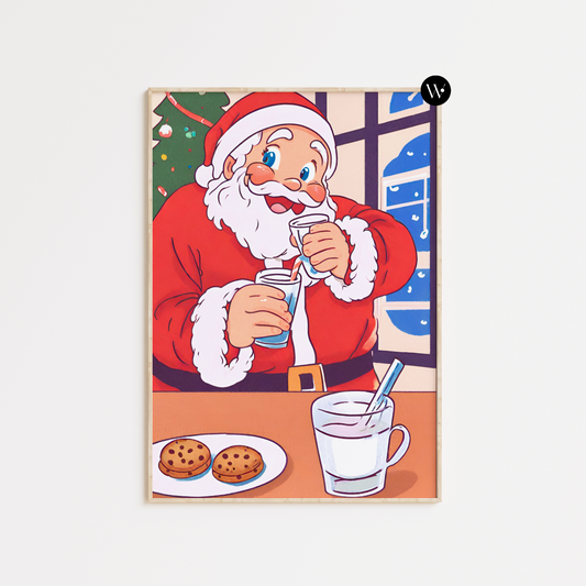 Santa Claus With Milk And Cookies Christmas Poster Print