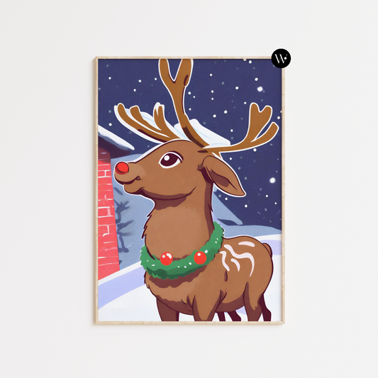 Rudolph Reindeer Christmas Poster Print
