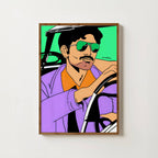 man driving car poster