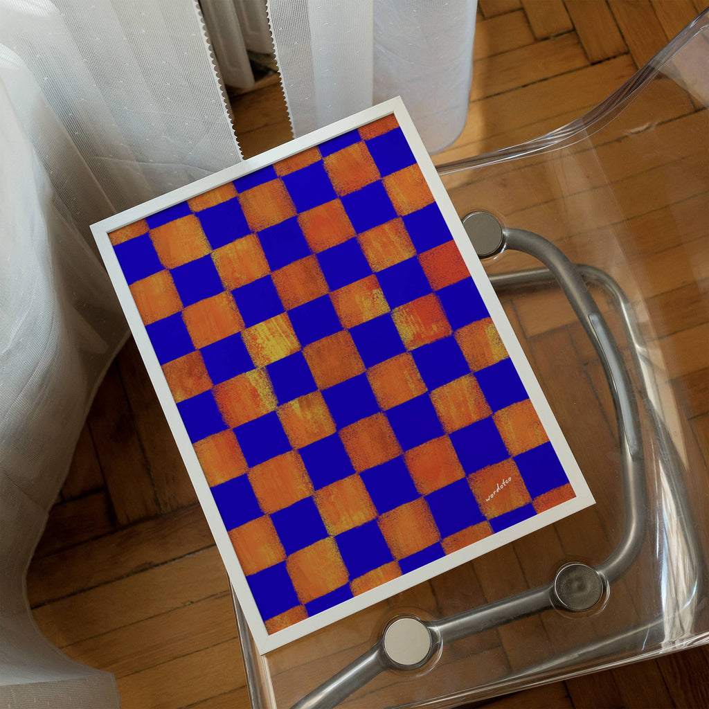 BLUE & ORANGE CHECKERED PRINT