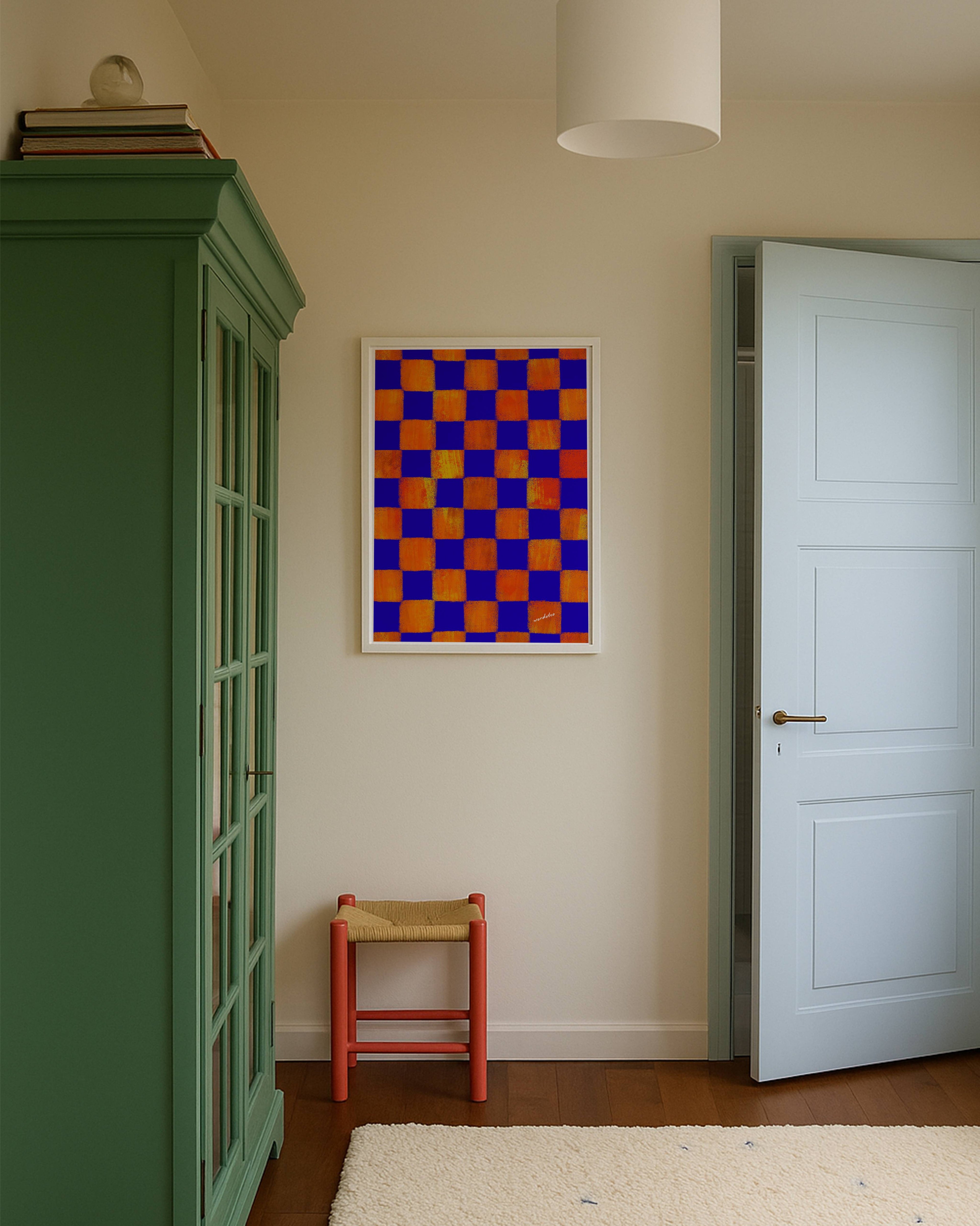 BLUE & ORANGE CHECKERED PRINT