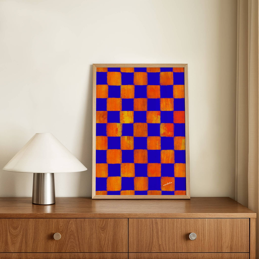 BLUE & ORANGE CHECKERED PRINT