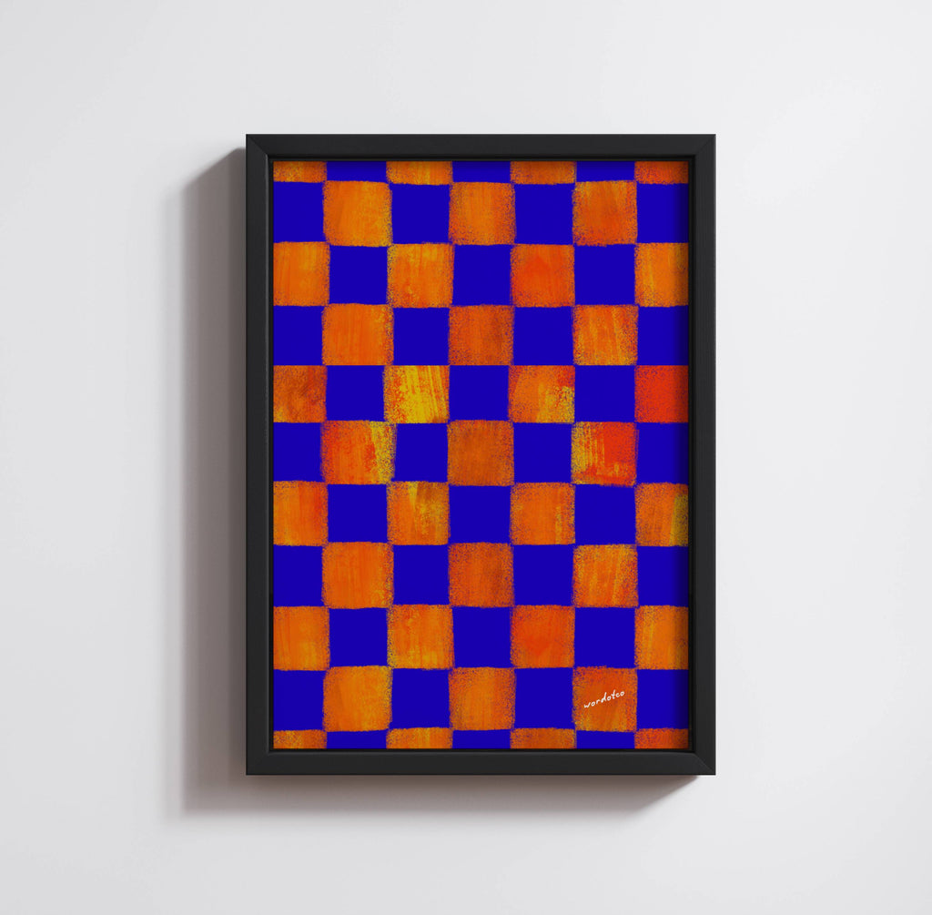 BLUE & ORANGE CHECKERED PRINT
