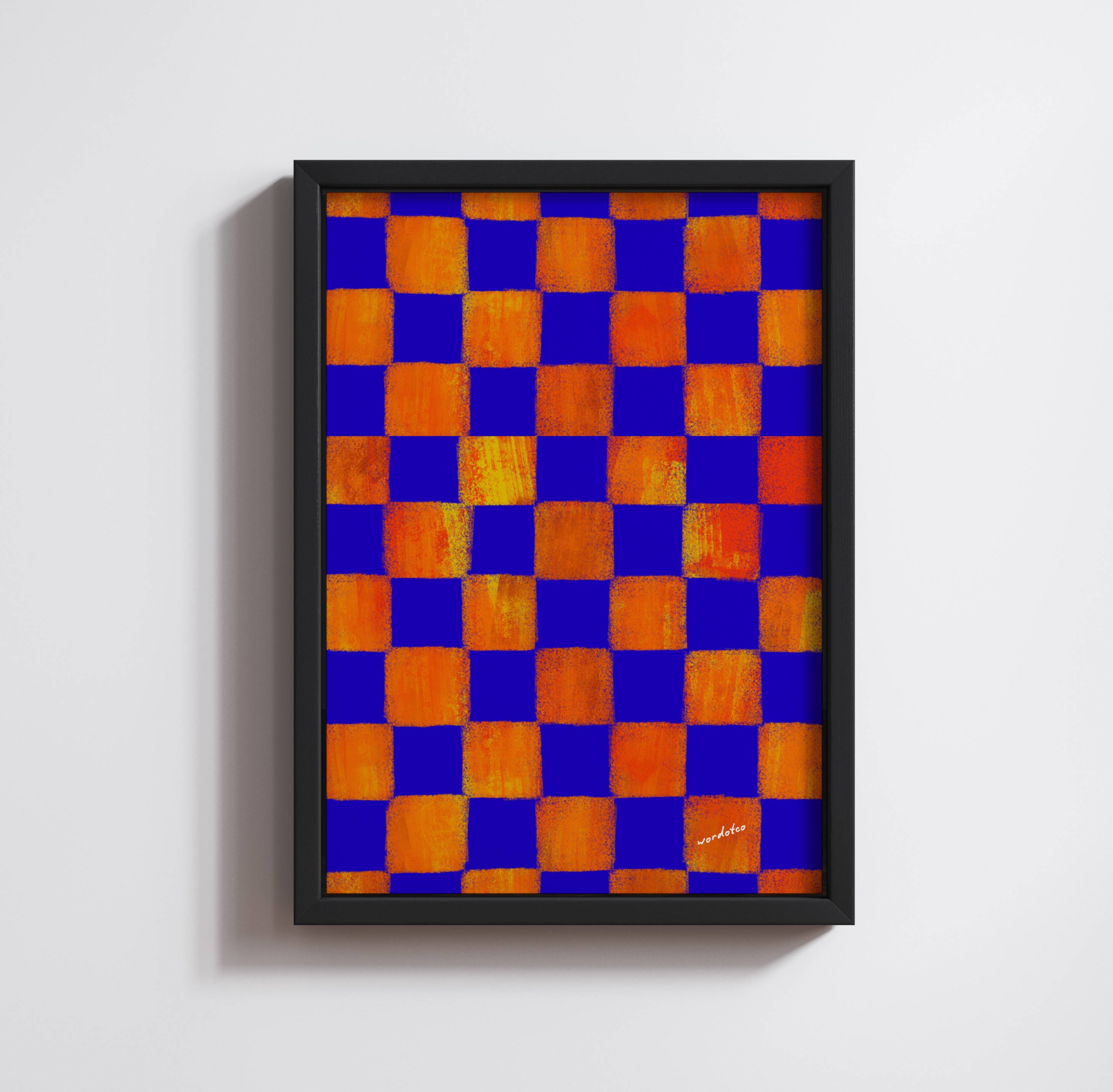 BLUE & ORANGE CHECKERED PRINT