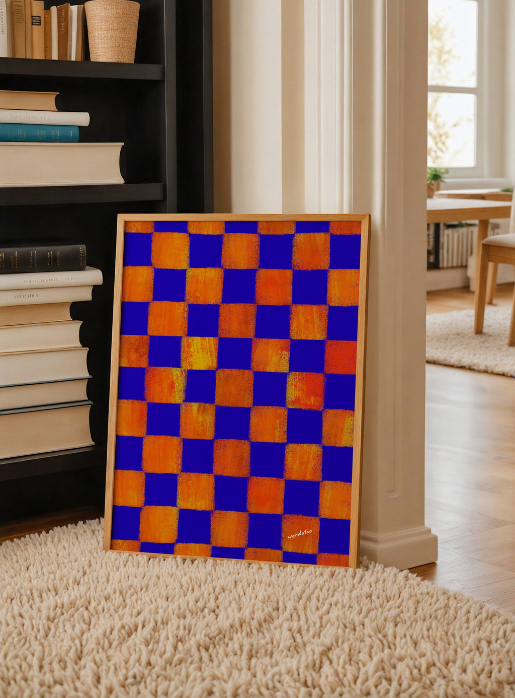 BLUE & ORANGE CHECKERED PRINT