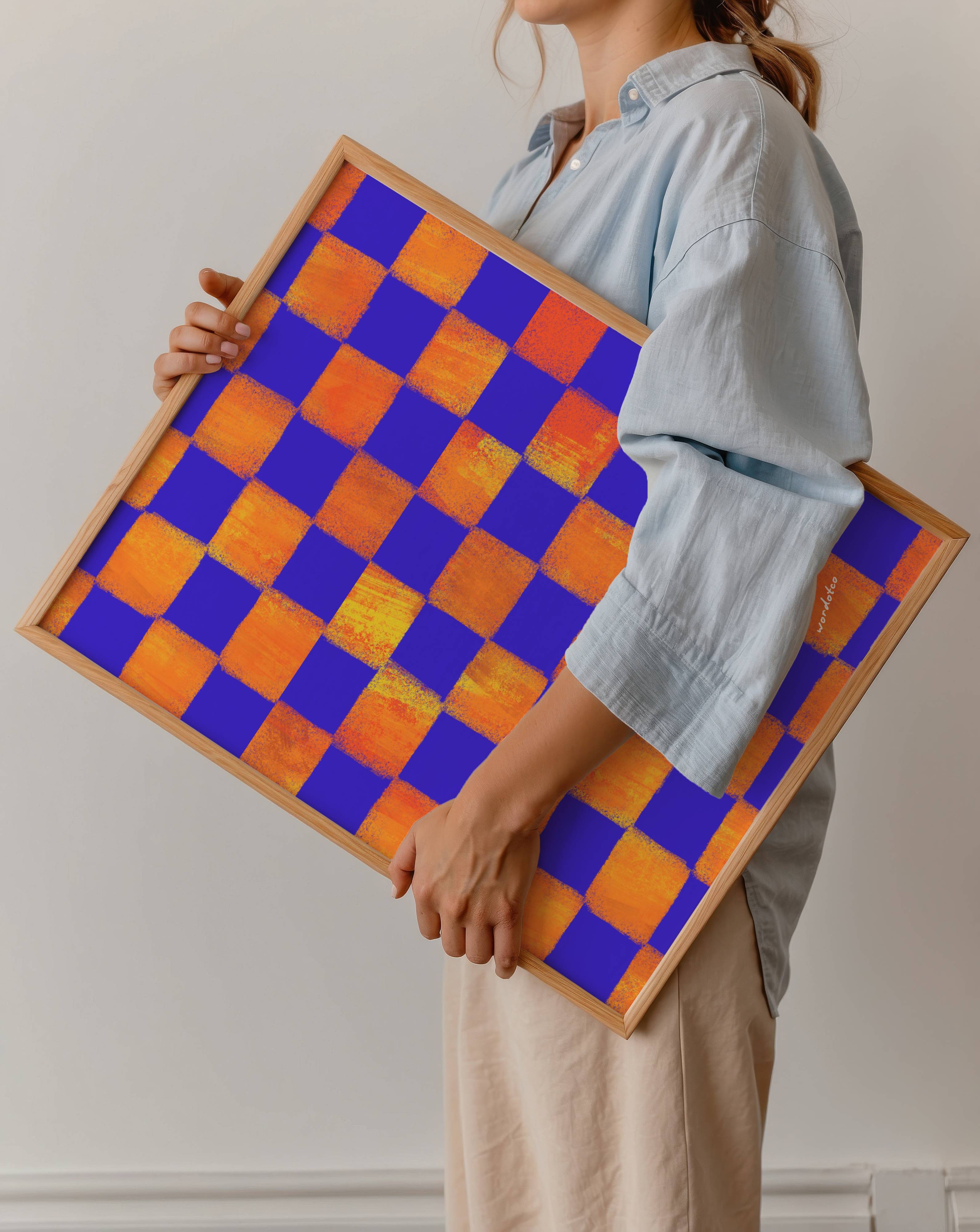 BLUE & ORANGE CHECKERED PRINT