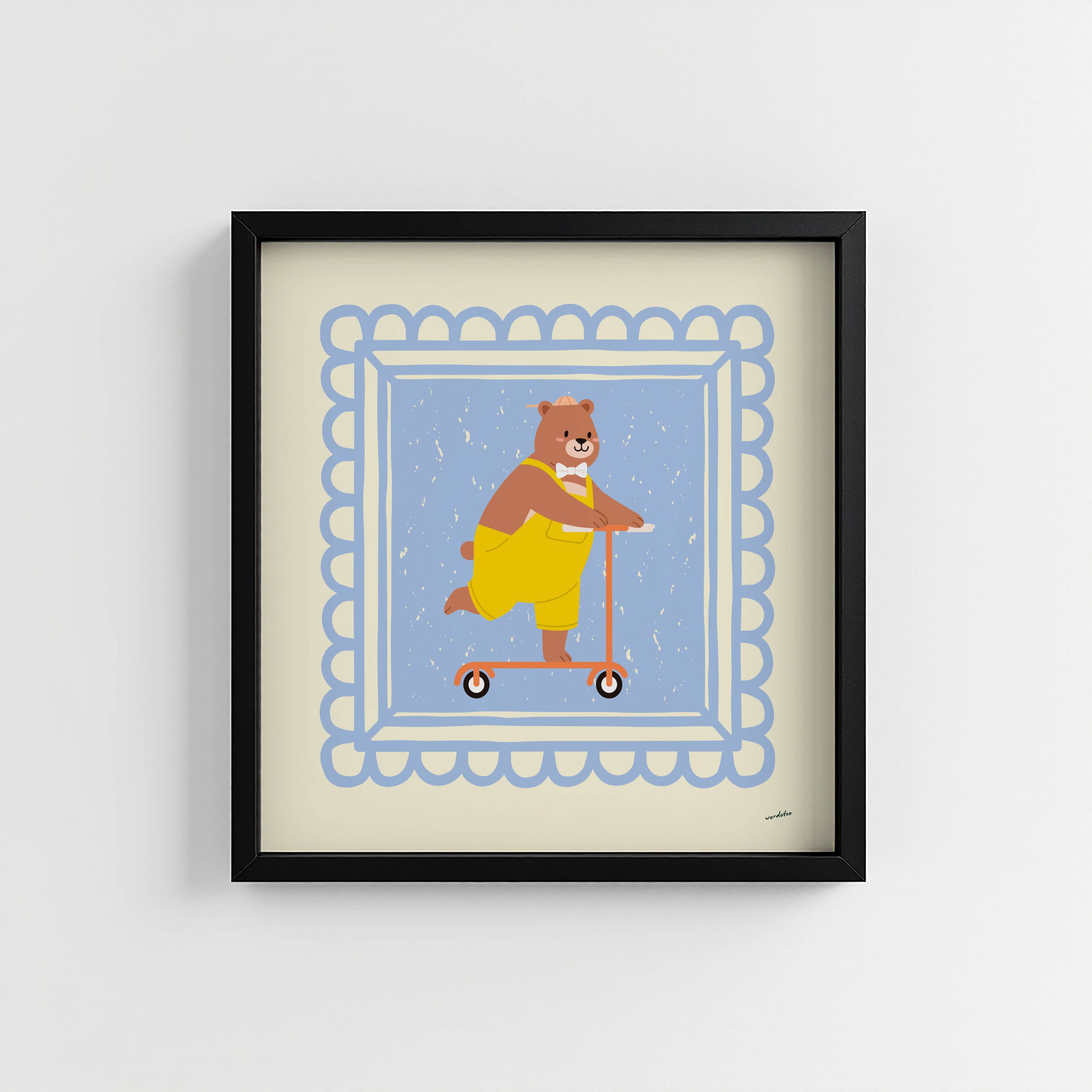 BEAR ON SCOOTER PRINT