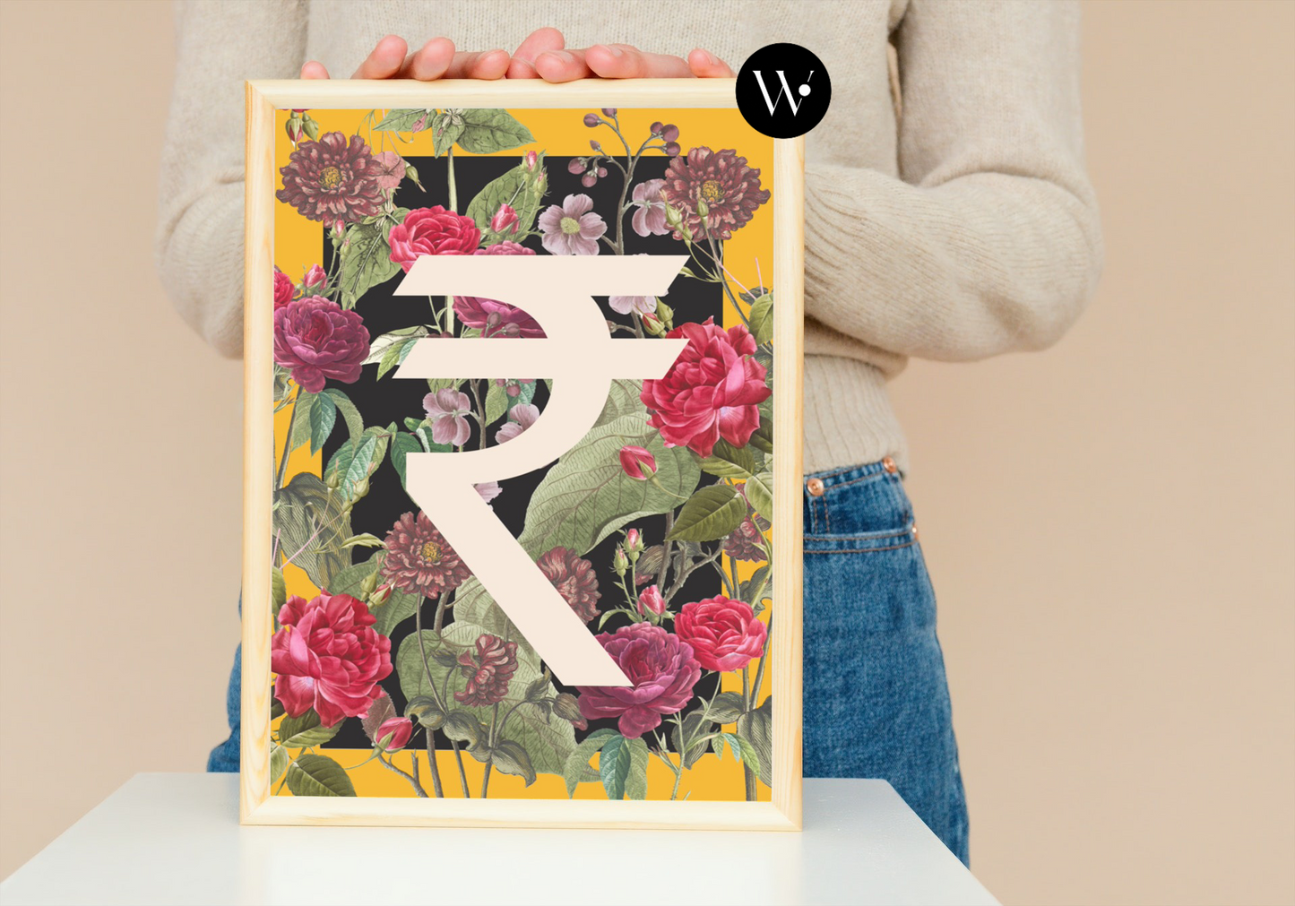 Floral Indian Rupee Poster Print
